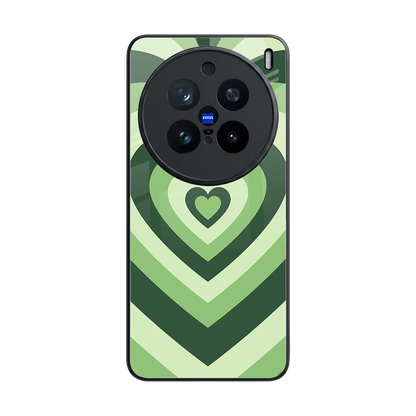 Y2K Green Hearts back phone cover | glass case for vivo x200 pro