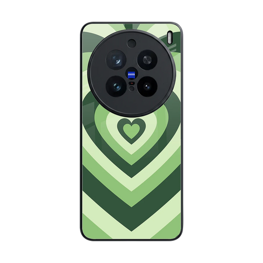 Y2K Green Hearts back phone cover | glass case for vivo x200 pro