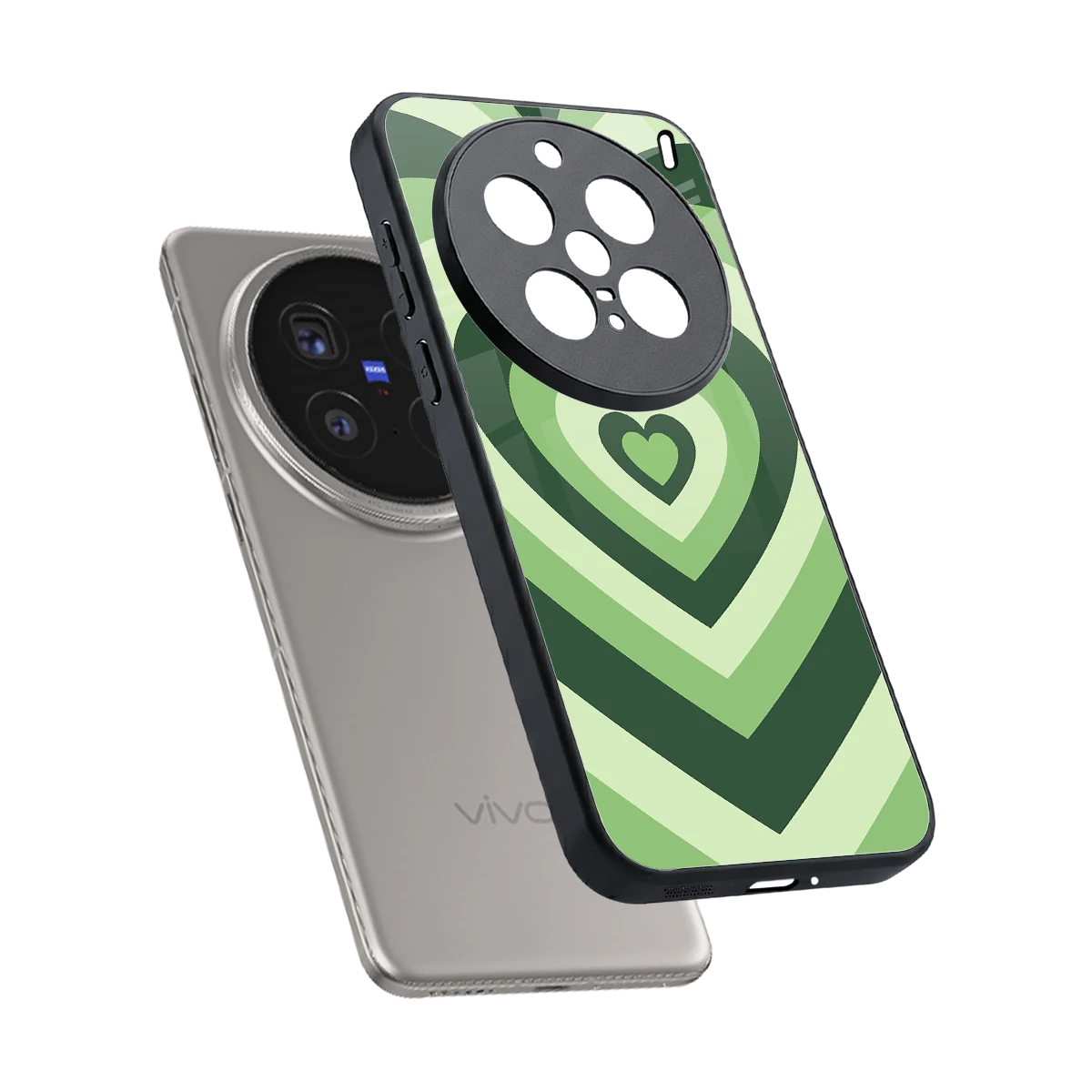 Y2K Green Hearts sleek vivo x200 pro cover with tempered glass back and TPU edges
