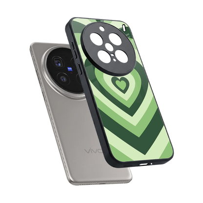 Y2K Green Hearts sleek vivo x200 pro cover with tempered glass back and TPU edges