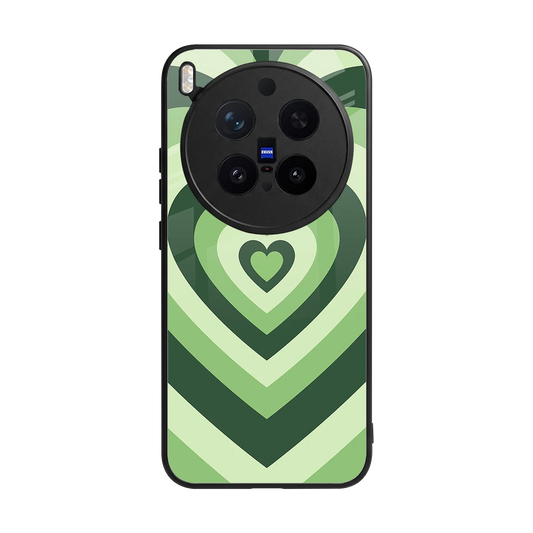 Y2K Green Hearts back phone cover | glass case for vivo x300 pro