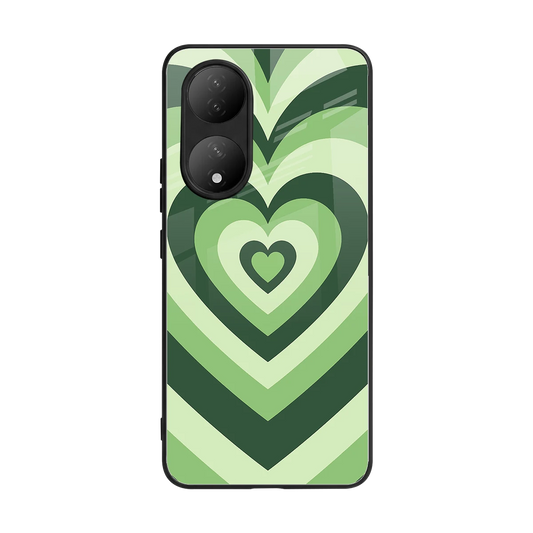 Y2K Green Hearts back phone cover | glass case for Vivo-y100