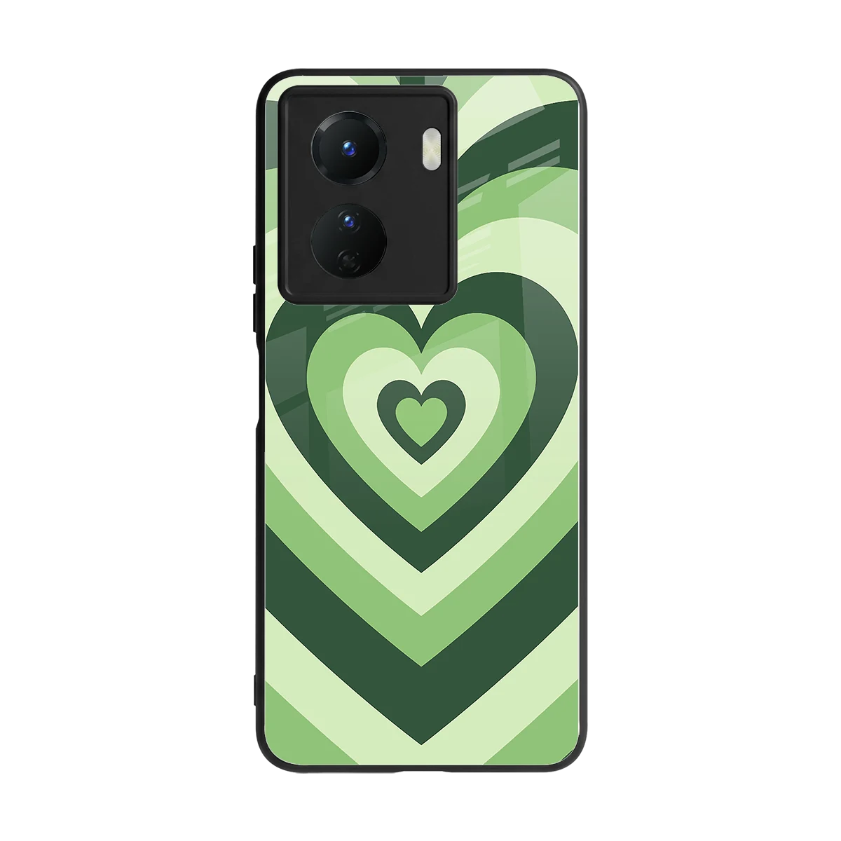Y2K Green Hearts back phone cover | glass case for vivo y16