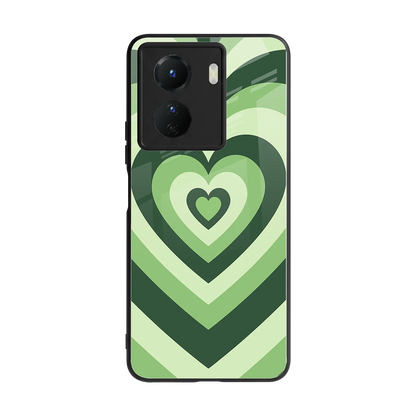 Y2K Green Hearts back phone cover | glass case for vivo y16