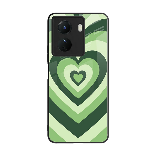 Y2K Green Hearts back phone cover | glass case for vivo y16