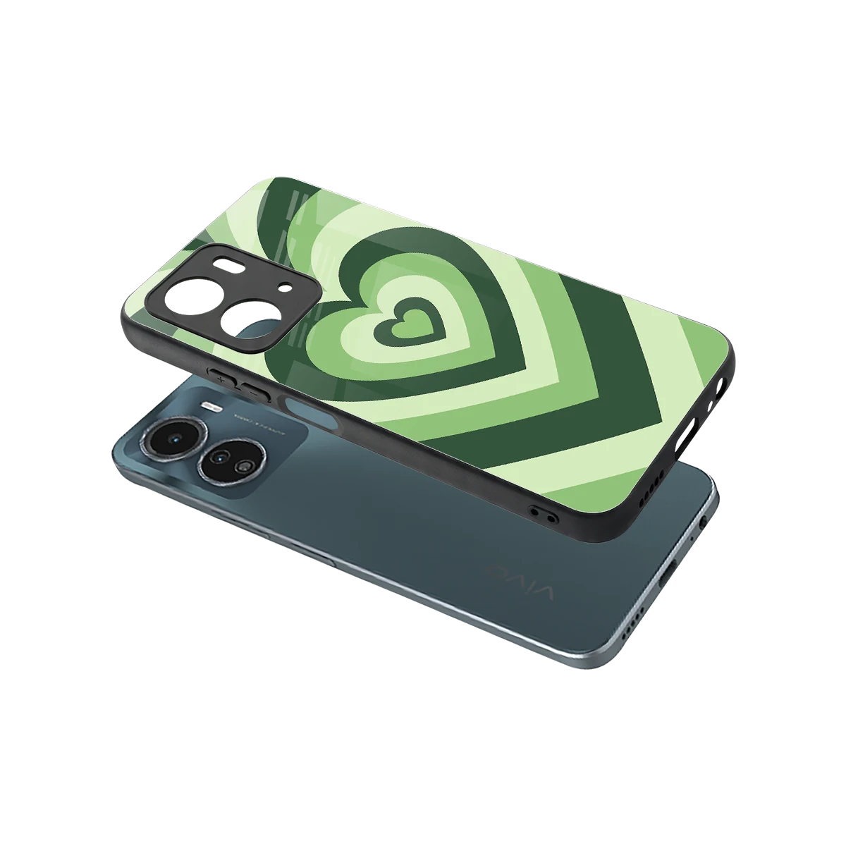 Y2K Green Hearts sleek vivo y16 cover with tempered glass back and TPU edges