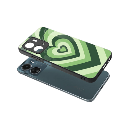 Y2K Green Hearts sleek vivo y16 cover with tempered glass back and TPU edges