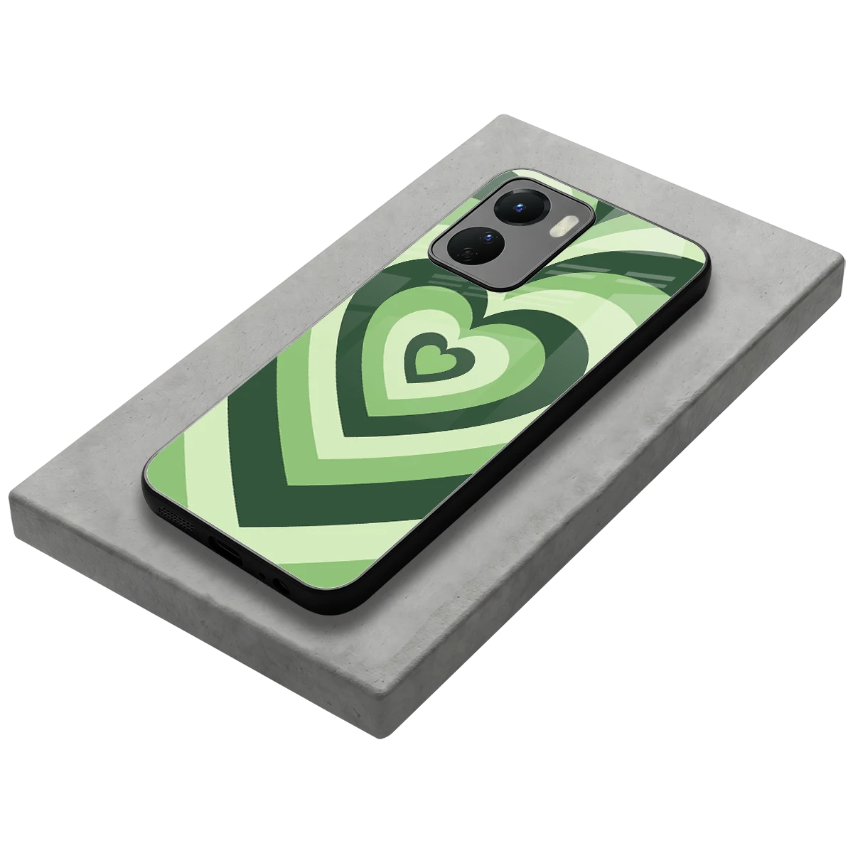 Y2K Green Hearts stylish phone case for vivo y16 | glossy glass and slim fit