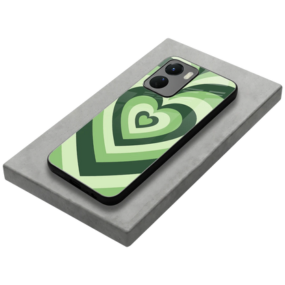 Y2K Green Hearts stylish phone case for vivo y16 | glossy glass and slim fit