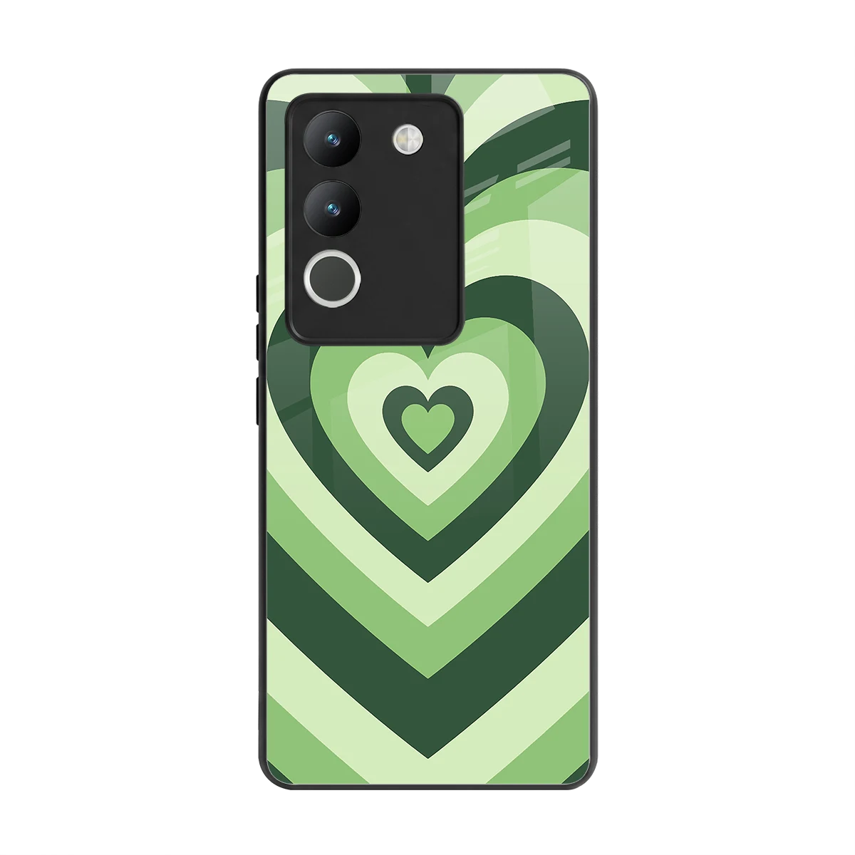 Y2K Green Hearts back phone cover | glass case for vivo y200 5g