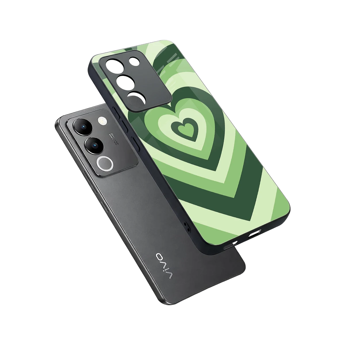 Y2K Green Hearts sleek vivo y200 5g cover with tempered glass back and TPU edges