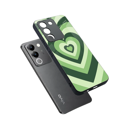 Y2K Green Hearts sleek vivo y200 5g cover with tempered glass back and TPU edges
