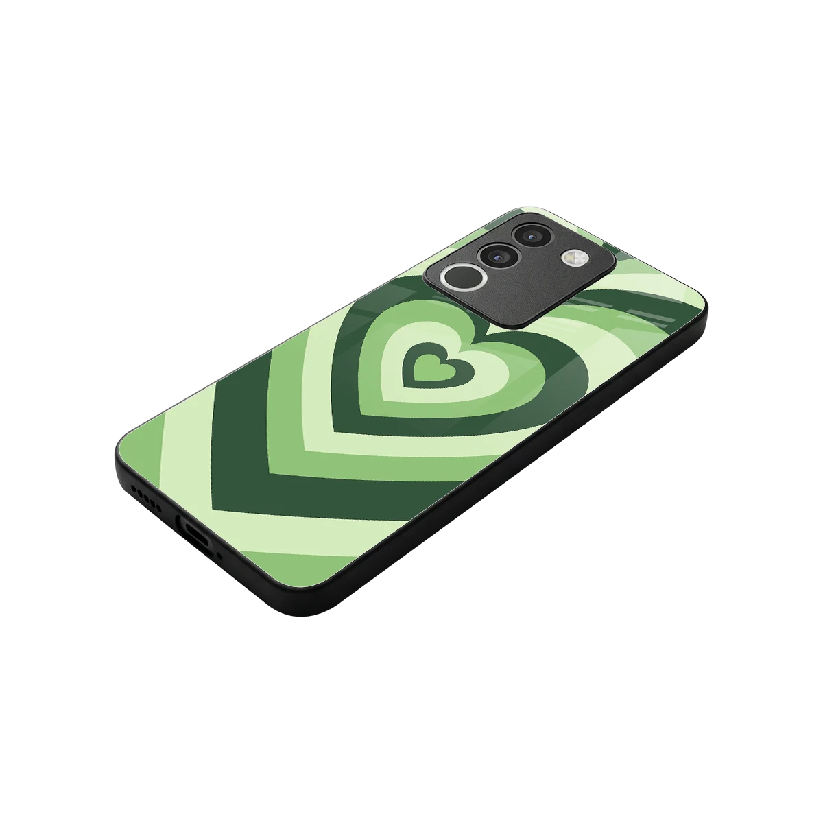 Y2K Green Hearts stylish phone case for vivo y200 5g | glossy glass and slim fit
