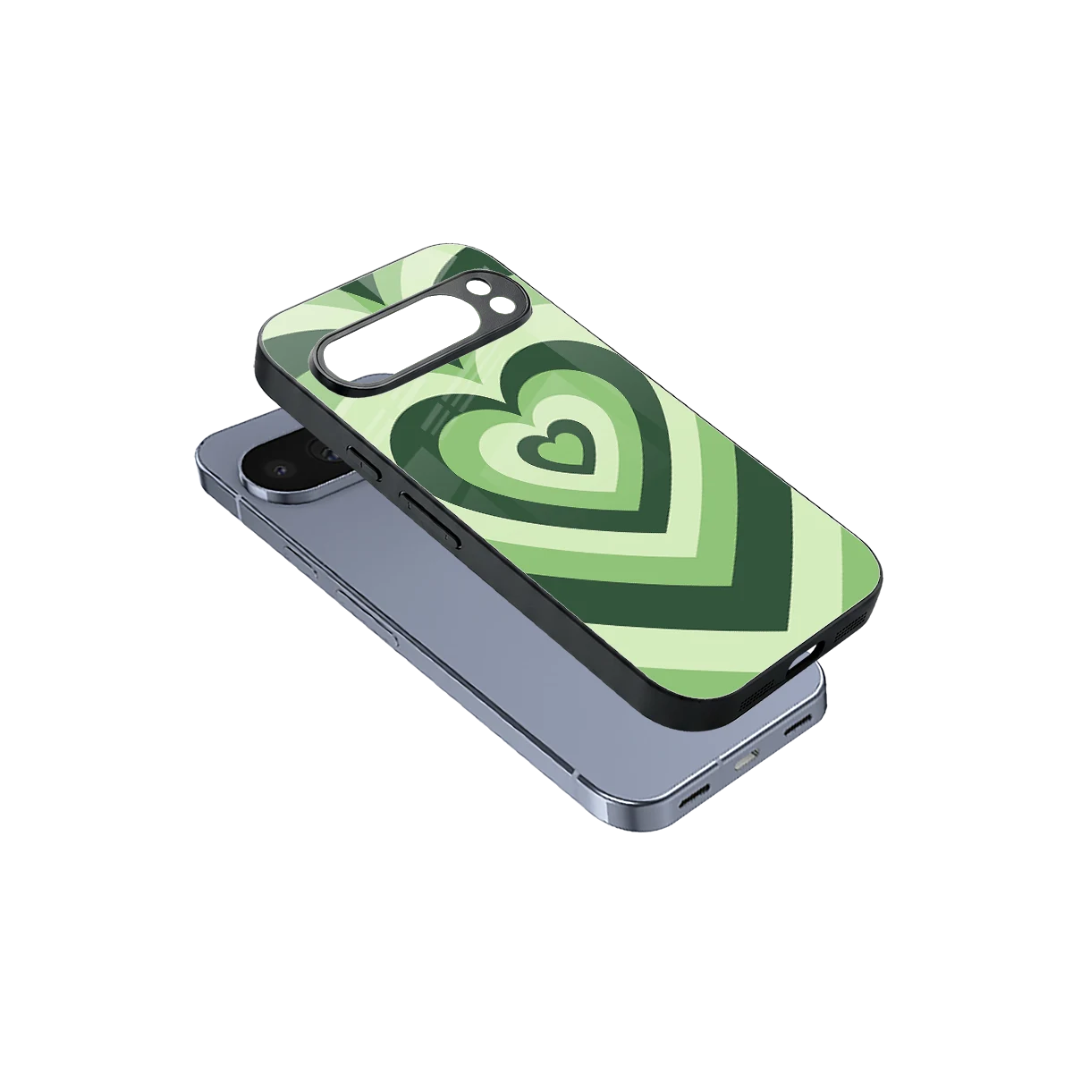 Y2K Green Hearts sleek google pixel 10 pro cover with tempered glass back and TPU edges