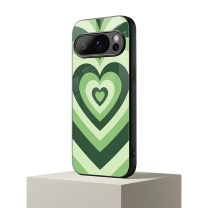 Y2K Green Hearts google pixel 10 pro mobile cover | shockproof glass phone case