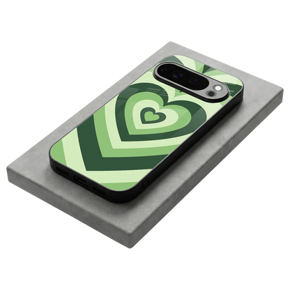 Y2K Green Hearts stylish phone case for google pixel 10 pro | glossy glass and slim fit