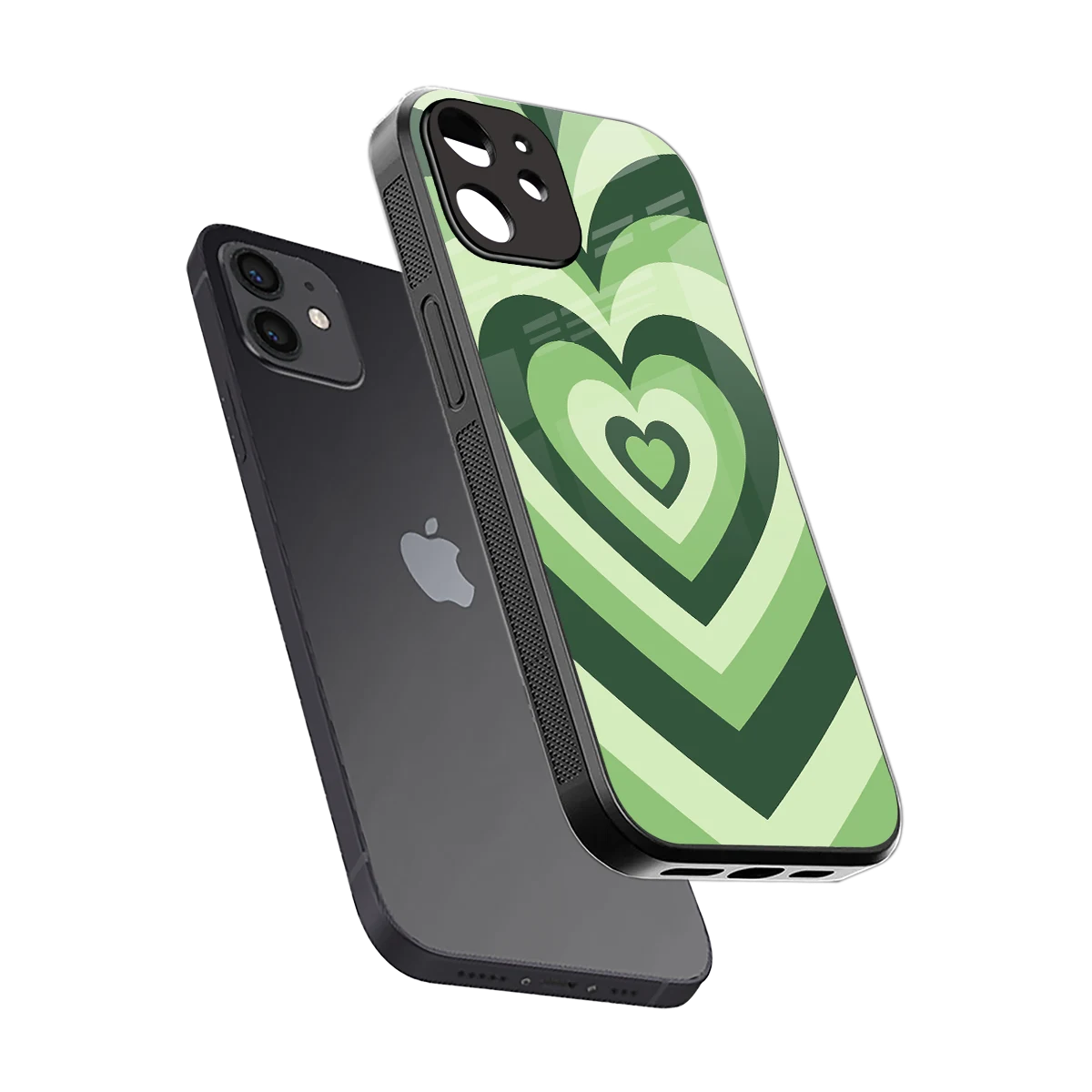 Y2K Green Hearts sleek iphone 11 cover with tempered glass back and TPU edges