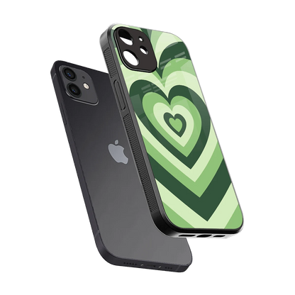 Y2K Green Hearts sleek iphone 11 cover with tempered glass back and TPU edges