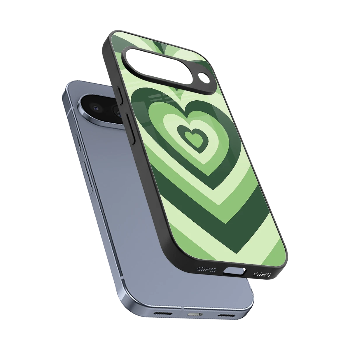 Y2K Green Hearts sleek google pixel 10 cover with tempered glass back and TPU edges