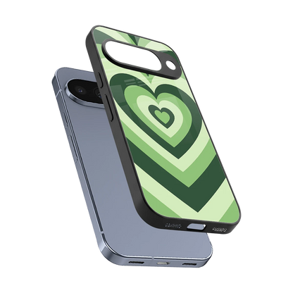 Y2K Green Hearts sleek google pixel 10 cover with tempered glass back and TPU edges