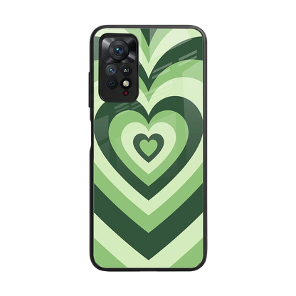 Y2K Green Hearts back phone cover | glass case for redmi note 11 pro