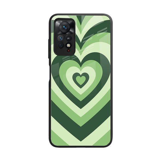 Y2K Green Hearts back phone cover | glass case for redmi note 11 pro