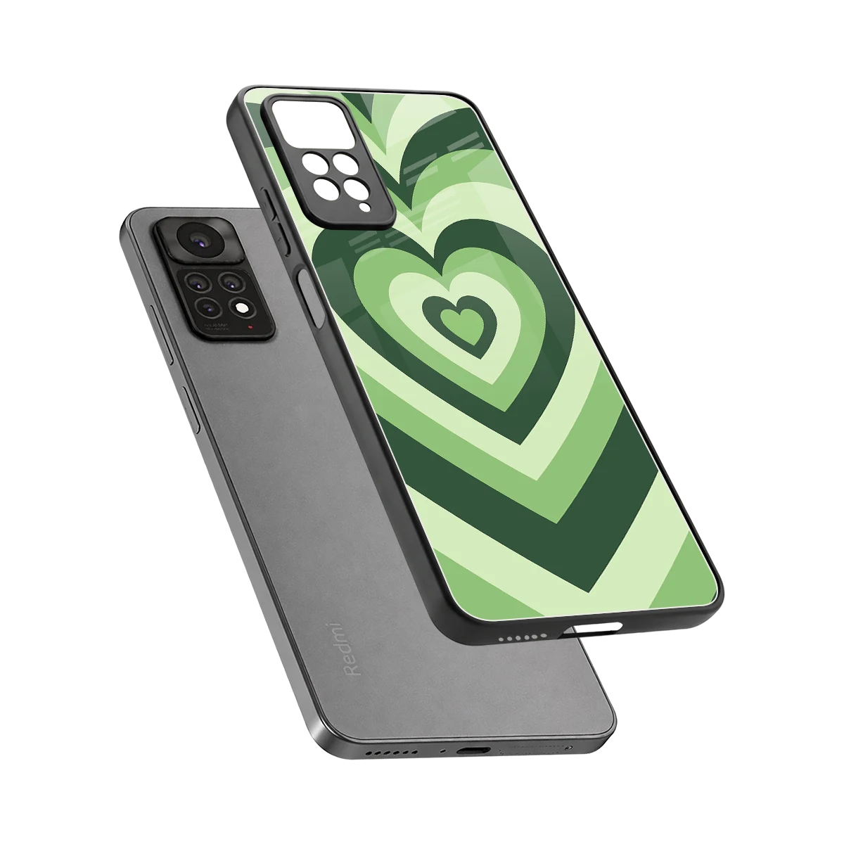 Y2K Green Hearts sleek redmi note 11 pro cover with tempered glass back and TPU edges