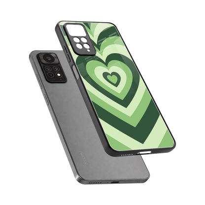 Y2K Green Hearts sleek redmi note 11 pro cover with tempered glass back and TPU edges
