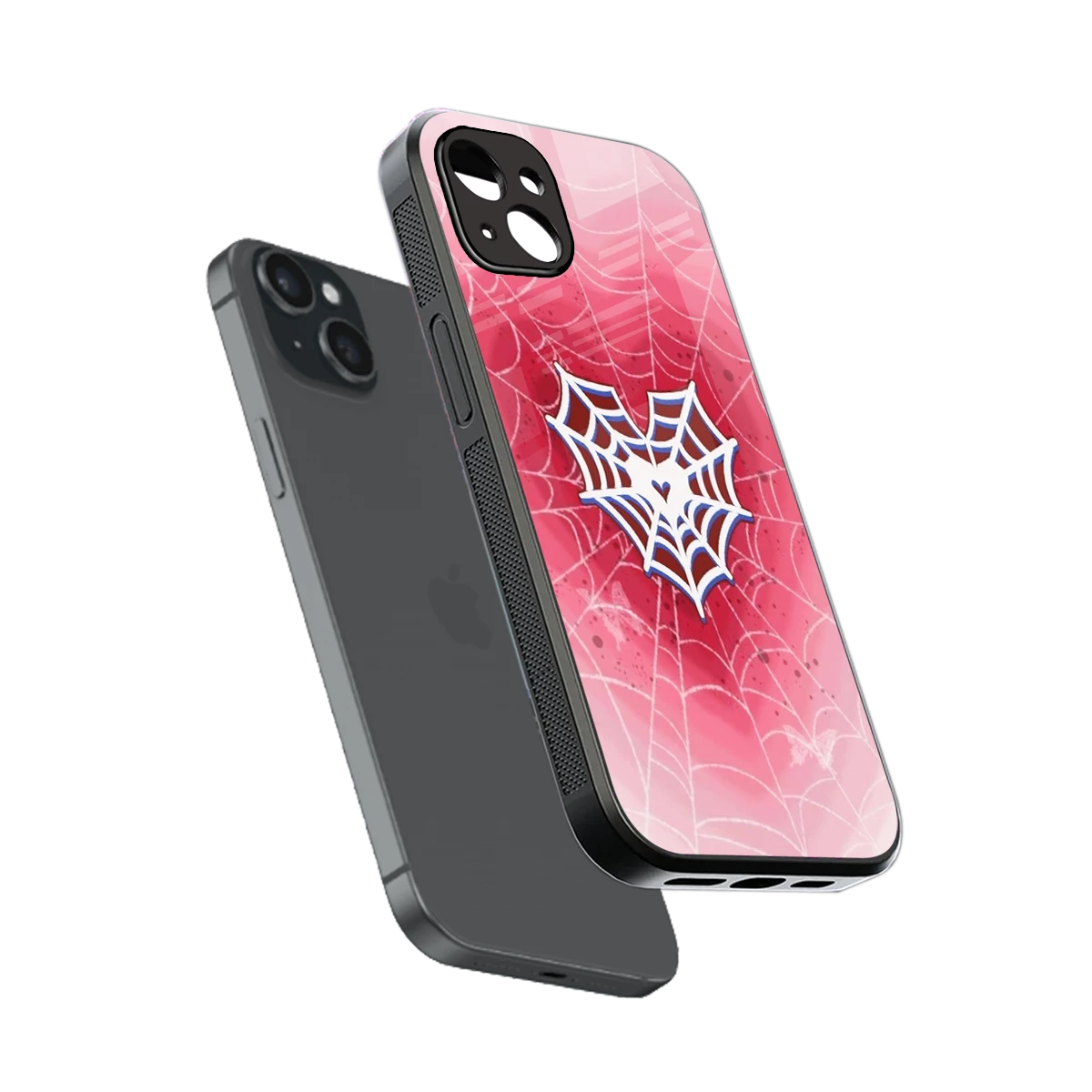 Y2K Hearts X Web sleek iphone 14 plus cover with tempered glass back and TPU edges