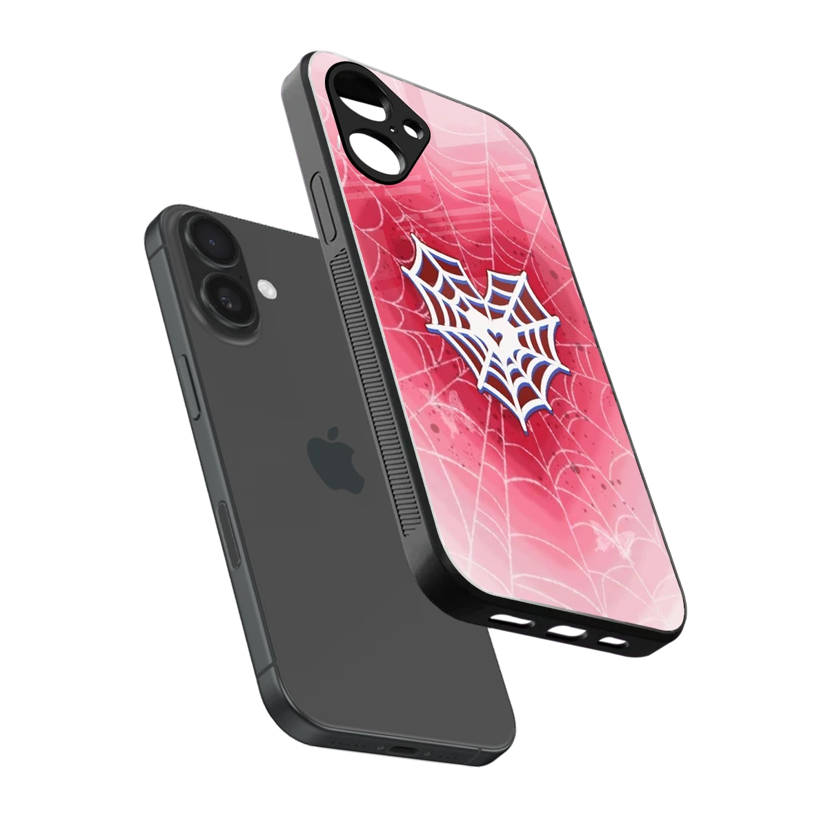 Y2K Hearts X Web sleek iPhone 16 cover with tempered glass back and TPU edges