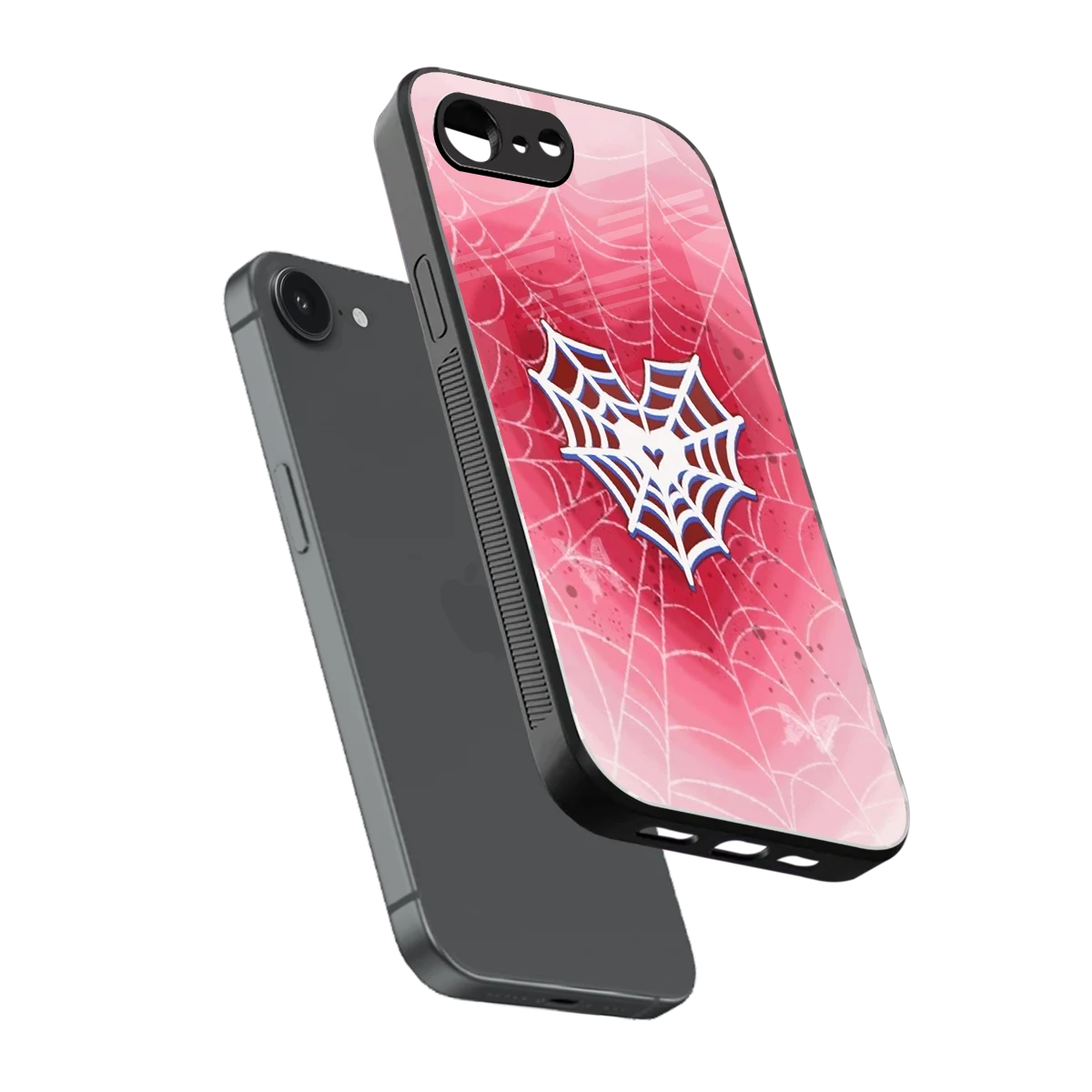 Y2K Hearts X Web sleek iphone 17e cover with tempered glass back and TPU edges