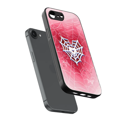Y2K Hearts X Web sleek iphone 17e cover with tempered glass back and TPU edges