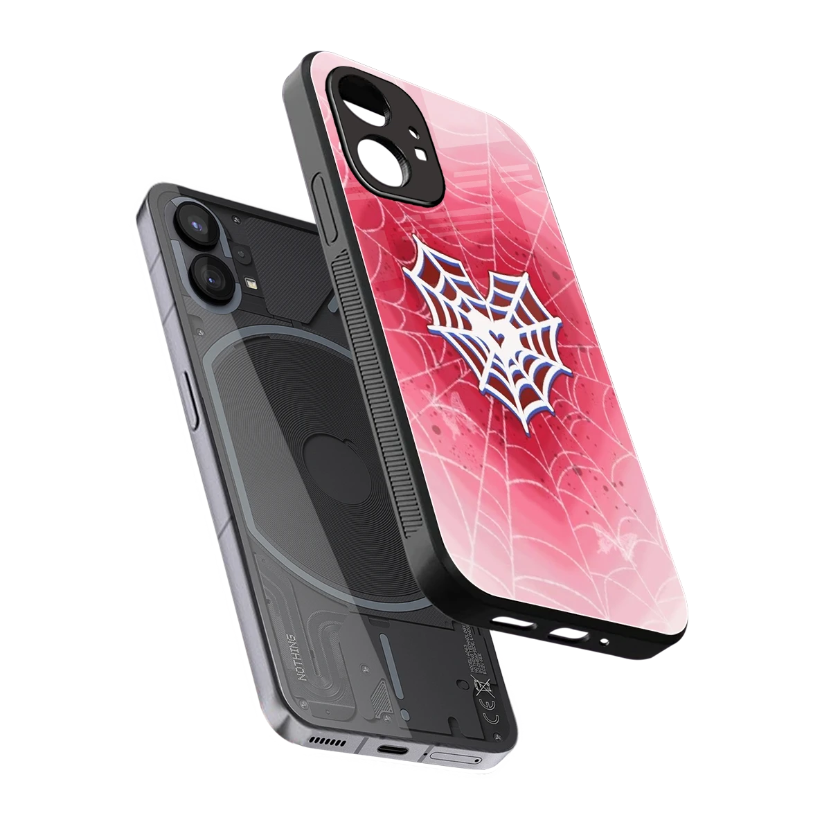 Y2K Hearts X Web sleek nothing phone 1 cover with tempered glass back and TPU edges
