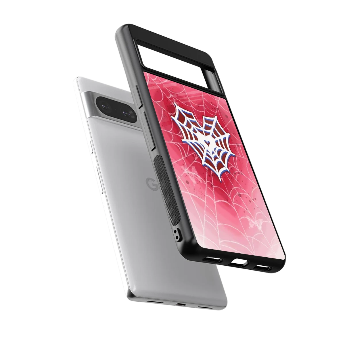 Y2K Hearts X Web sleek google pixel 8 cover with tempered glass back and TPU edges