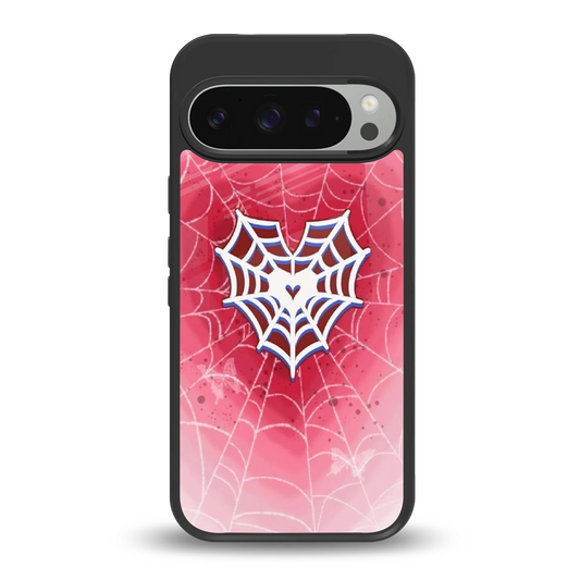Y2K Hearts X Web back phone cover | glass case for google pixel 9 pro xl