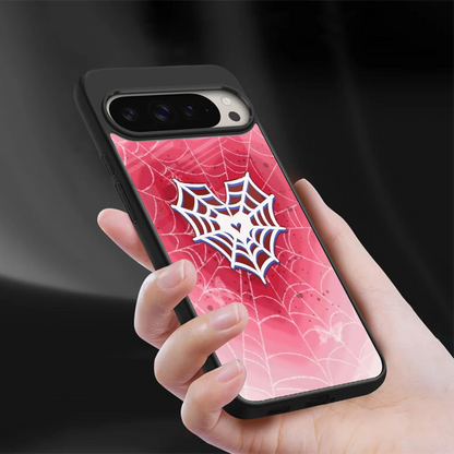 Y2K Hearts X Web sleek google pixel 9 pro cover with tempered glass back and TPU edges