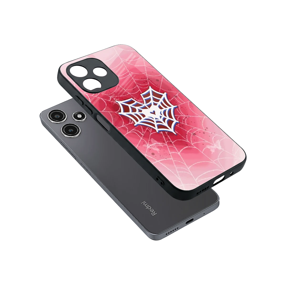 Y2K Hearts X Web sleek redmi 12 5g cover with tempered glass back and TPU edges