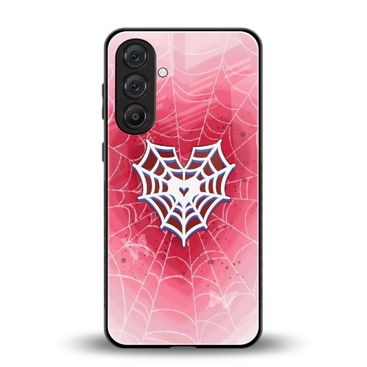 Y2K Hearts X Web back phone cover | glass case for samsung galaxy m36 5g