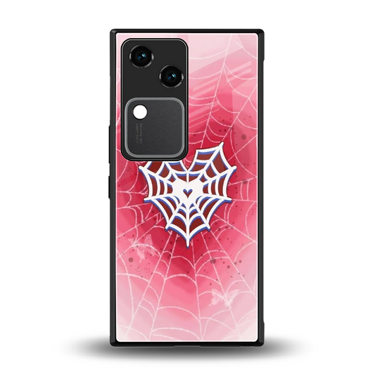 Y2K Hearts X Web back phone cover | glass case for vivo v30