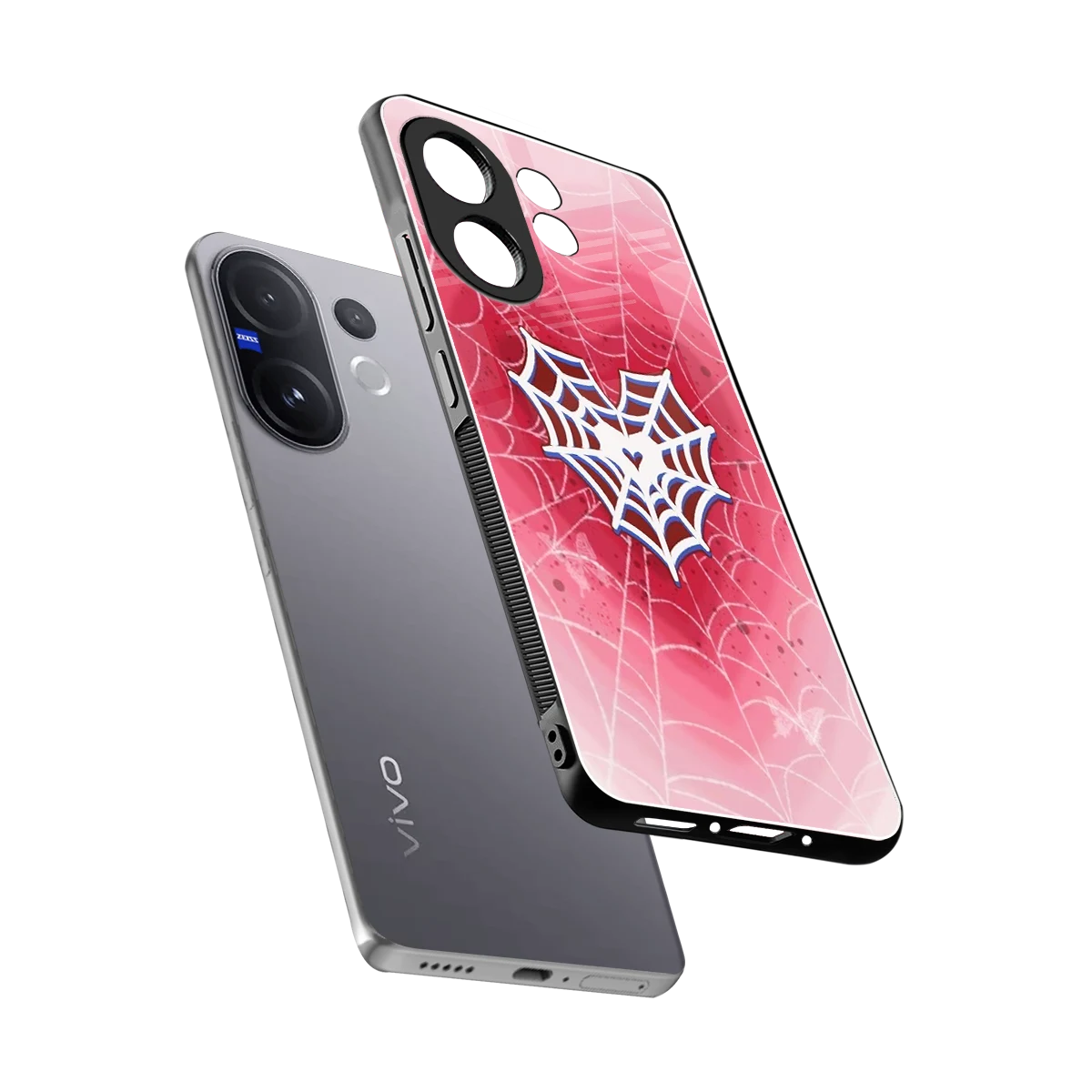 Y2K Hearts X Web sleek vivo v60 cover with tempered glass back and TPU edges