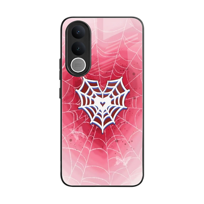 Y2K Hearts X Web back phone cover | glass case for vivo v70 fe