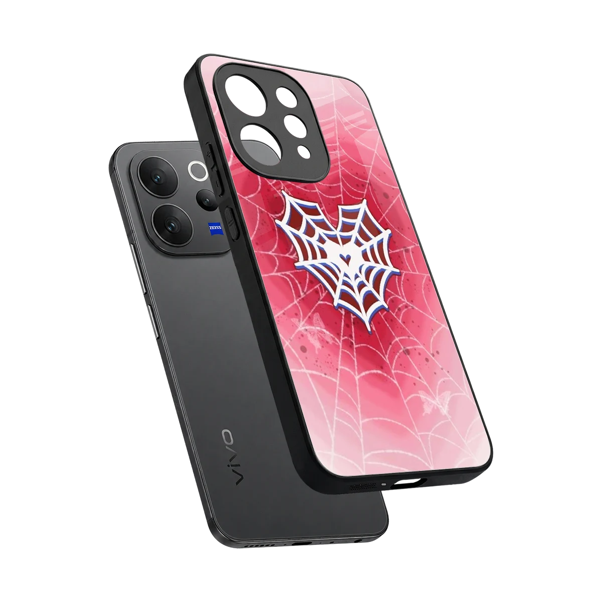 Y2K Hearts X Web sleek vivo v70 elite cover with tempered glass back and TPU edges