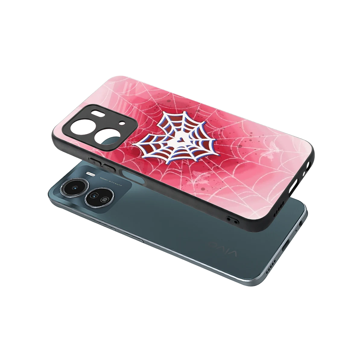 Y2K Hearts X Web sleek vivo y16 cover with tempered glass back and TPU edges