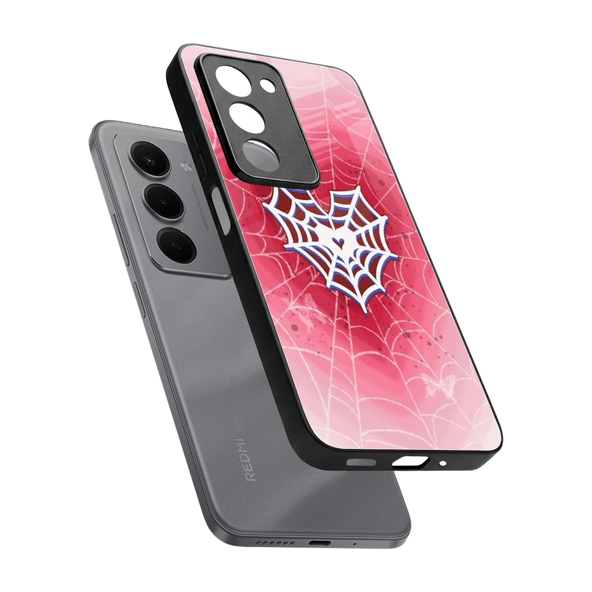 Y2K Hearts X Web sleek redmi 15 5g cover with tempered glass back and TPU edges