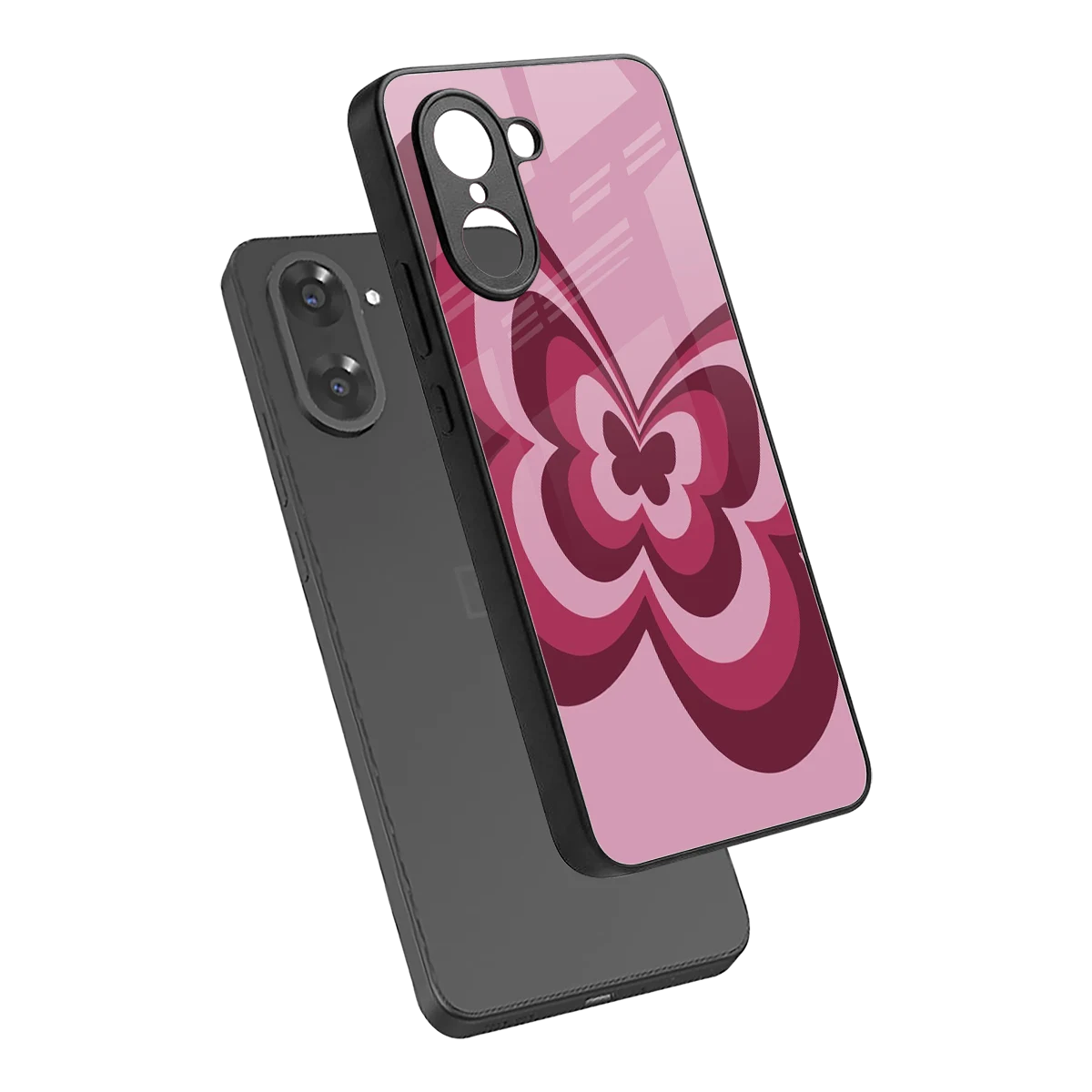 Y2K Magenta Butterfly sleek oneplus nord ce5 5g cover with tempered glass back and TPU edges