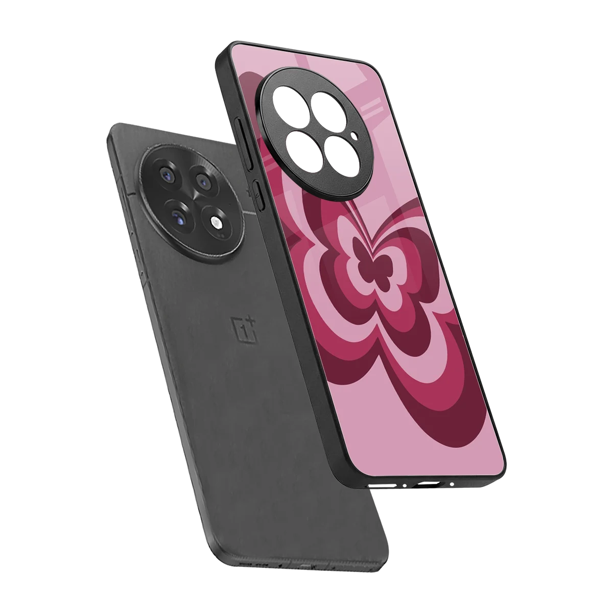 Y2K Magenta Butterfly sleek oneplus 13 cover with tempered glass back and TPU edges