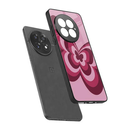 Y2K Magenta Butterfly sleek oneplus 13 cover with tempered glass back and TPU edges