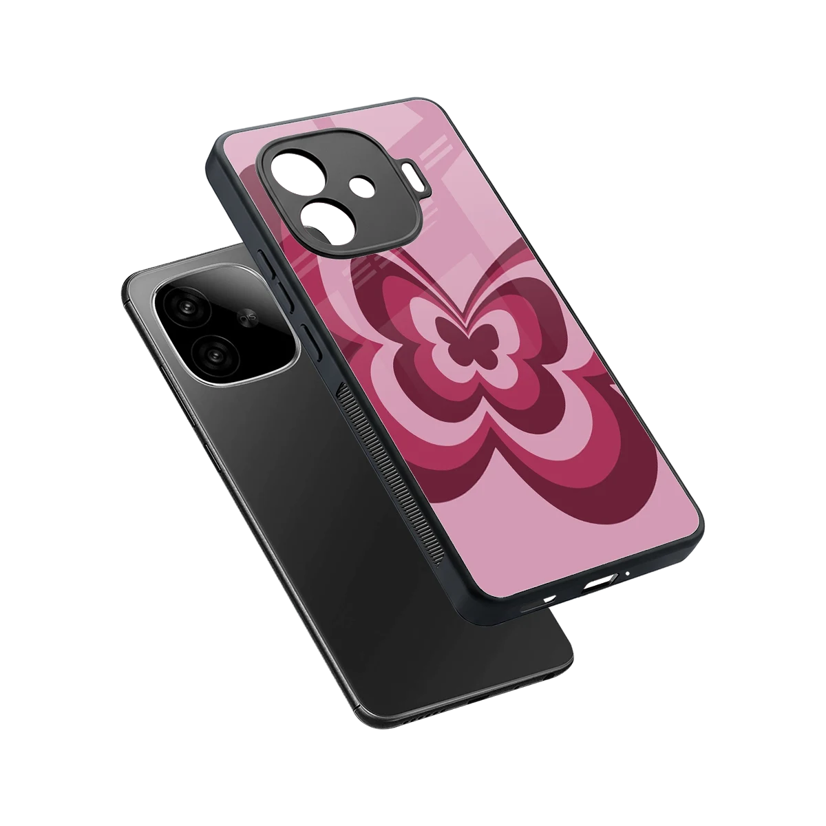 Y2K Magenta Butterfly sleek iqoo neo 10r 5g cover with tempered glass back and TPU edges