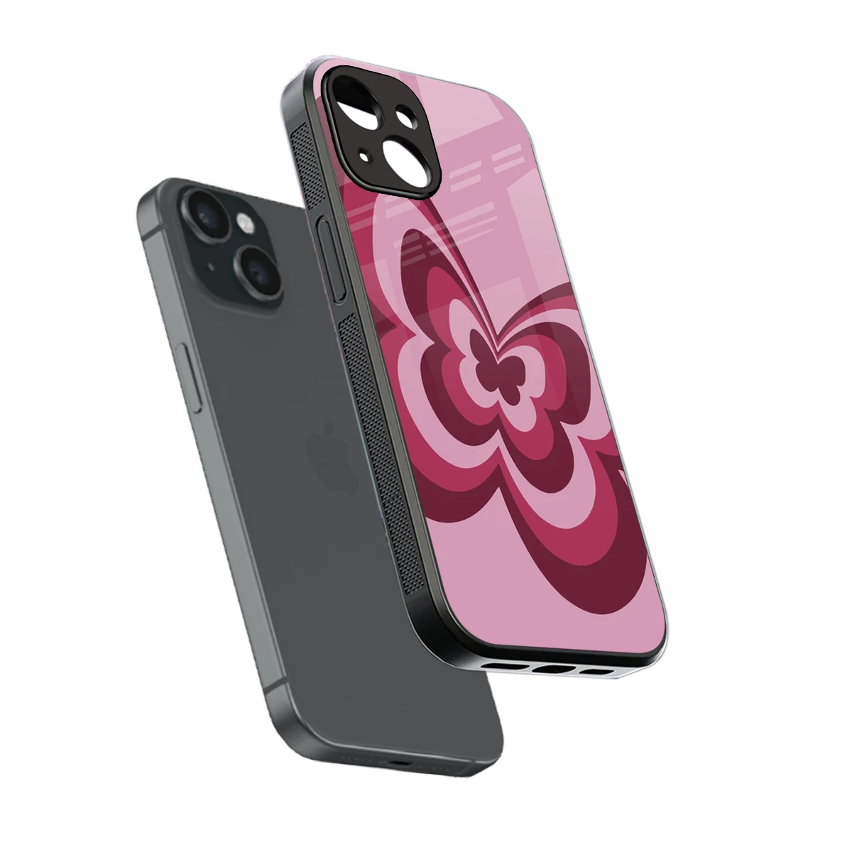 Y2K Magenta Butterfly sleek iphone 13 cover with tempered glass back and TPU edges