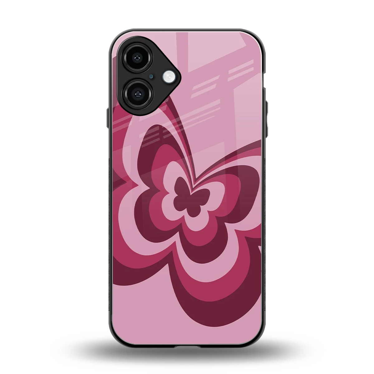 Y2K Magenta Butterfly back phone cover | glass case for iphone 16 plus